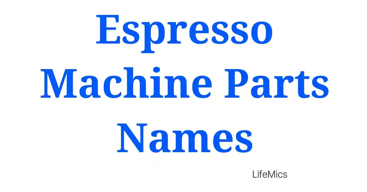 white background with texts Espresso Machine Parts Names